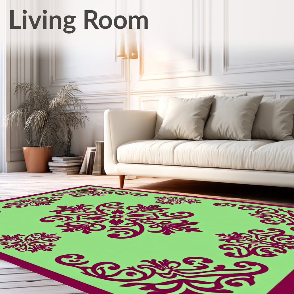 Burgundy Floral Medallion Light Green Rug