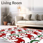 Red Reindeer Green Swirls Repeating Pattern Rug