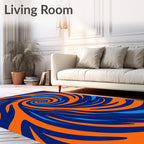 Dynamic Blue Orange Swirl Rug