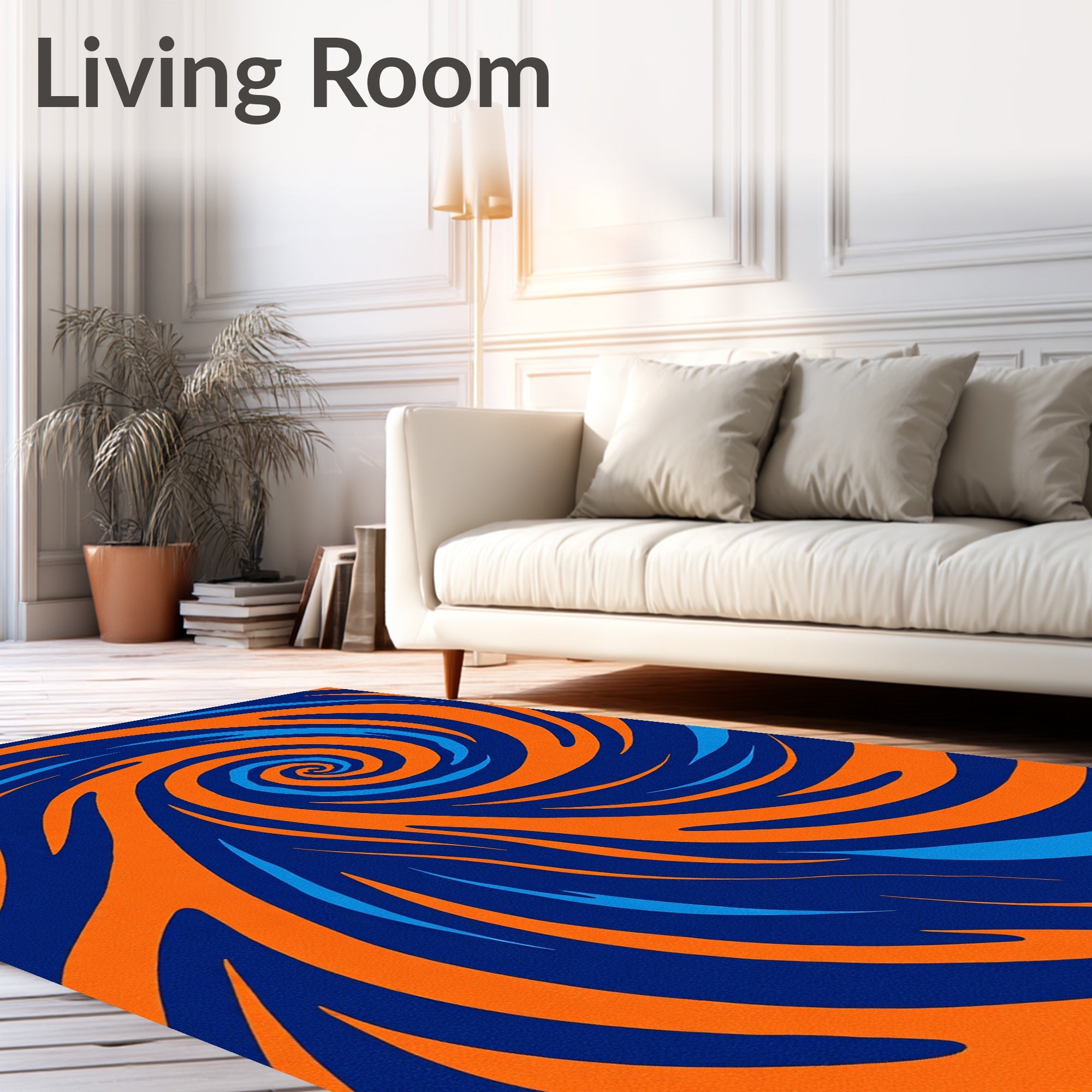 Dynamic Blue Orange Swirl Rug