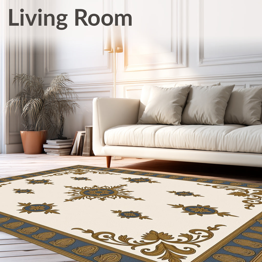 Classic Gold Blue Floral Medallion Rug