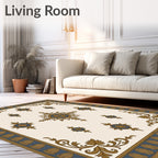 Classic Gold Blue Floral Medallion Rug