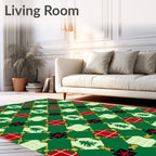 Green Red Plaid Diamond Tree Ornament Rug