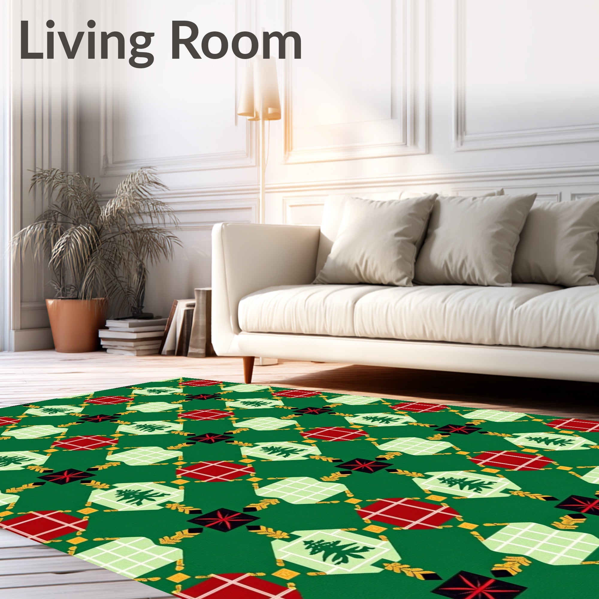 Green Red Plaid Diamond Tree Ornament Rug