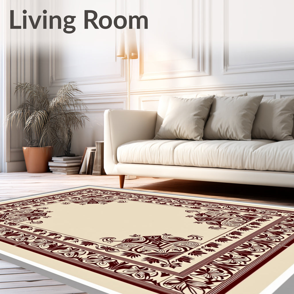 Deep Red Ornate Bloom Corner Accent Rug