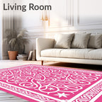 Hot Pink White Ornamental Swirl Rug