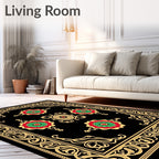 Black Gold Red Green Floral Medallion Rug