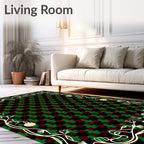 Crimson Green Geometric Vine Floral Rug