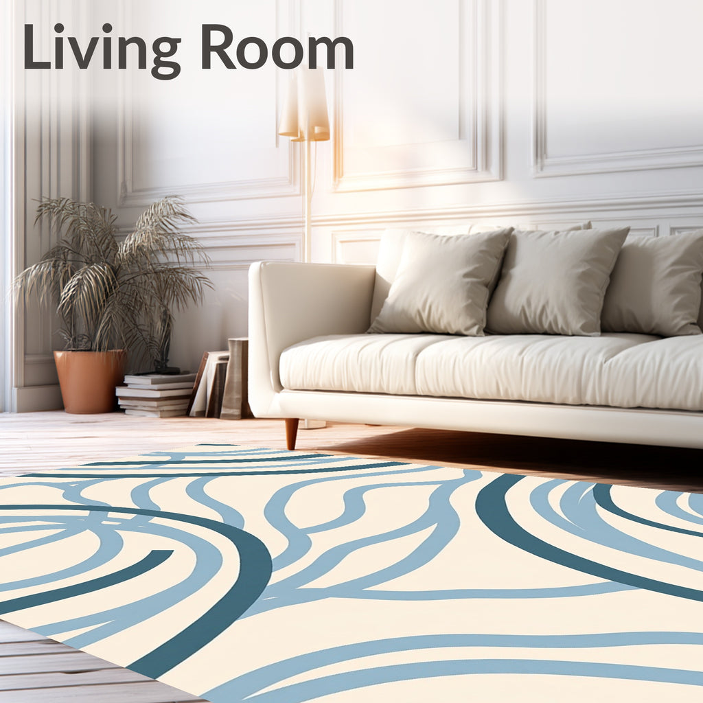 Coastal Blue Swirl Abstract Rug