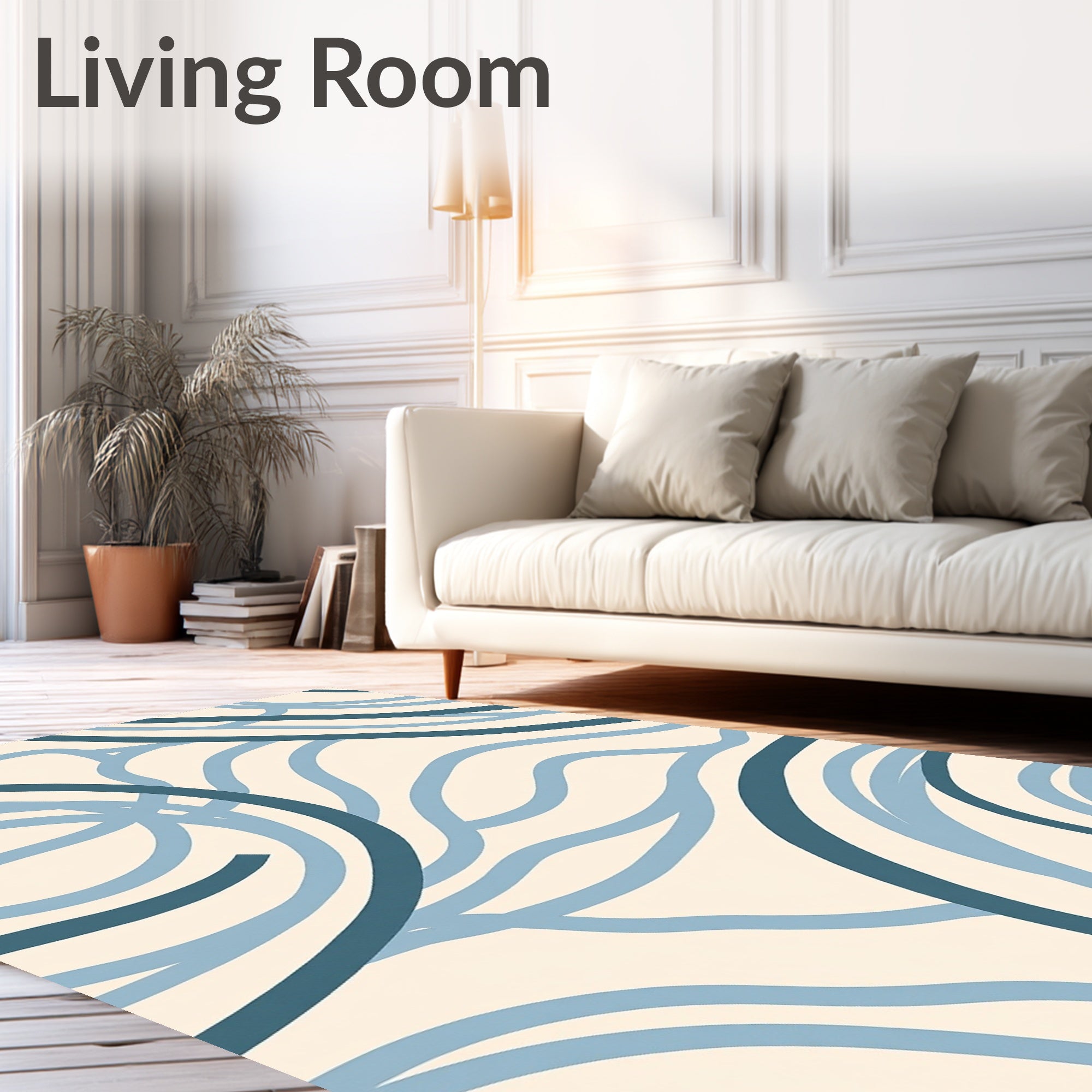 Coastal Blue Swirl Abstract Rug