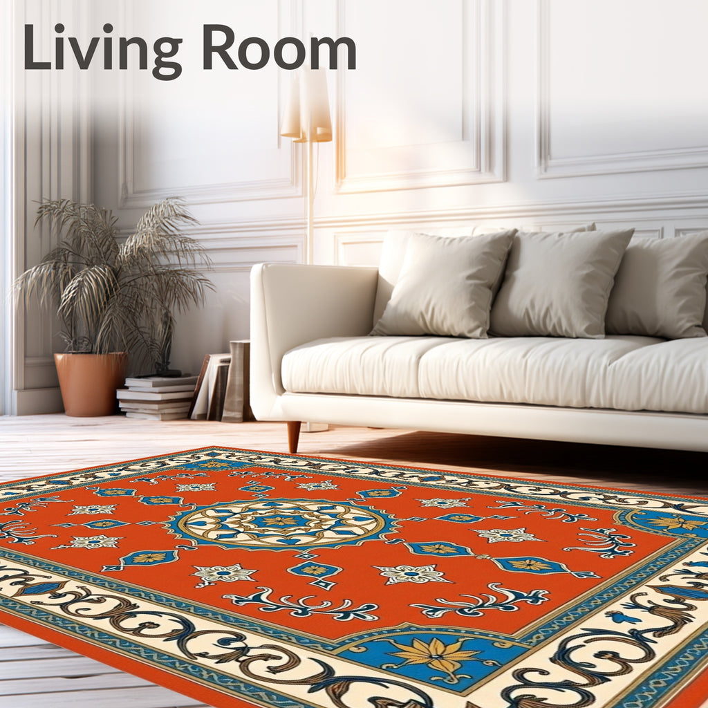 Crimson Blue Golden Medallion Rug