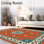 Crimson Blue Golden Medallion Rug