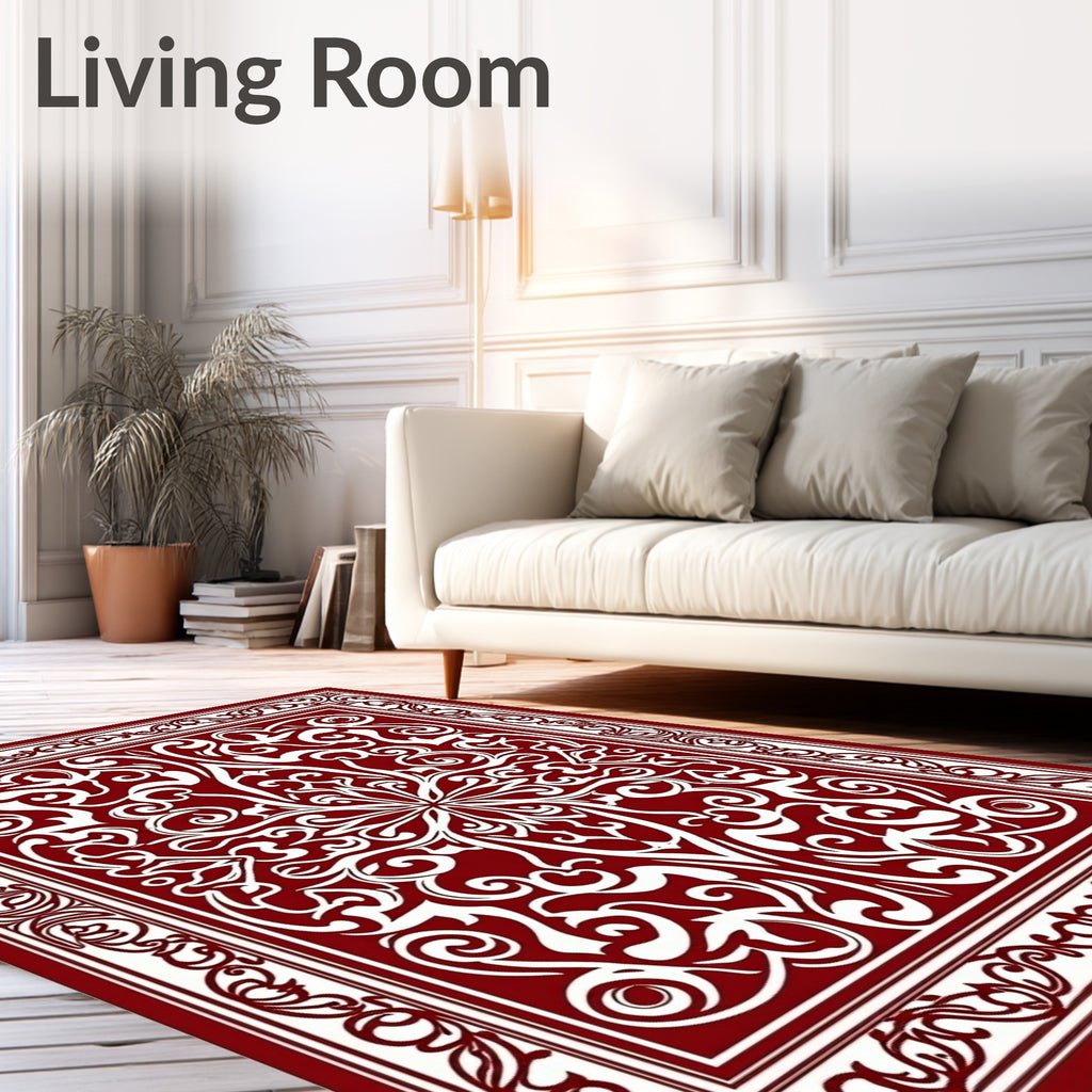 Rich Red Floral Medallion Vine Rug
