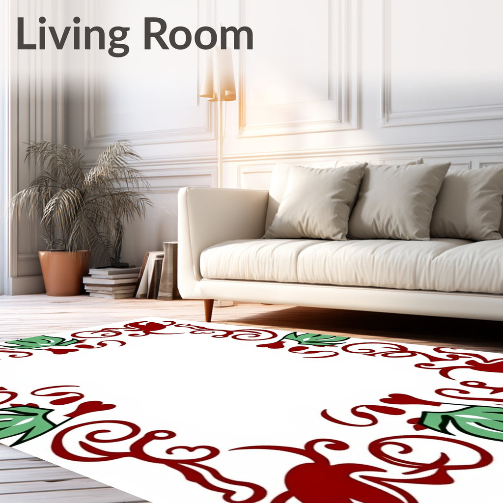 Crimson Green Floral Vine Border Rug