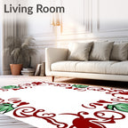 Crimson Green Floral Vine Border Rug