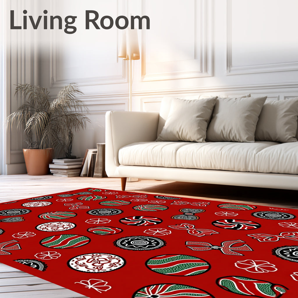 Red Green Orb Bow Medallion Spread Rug