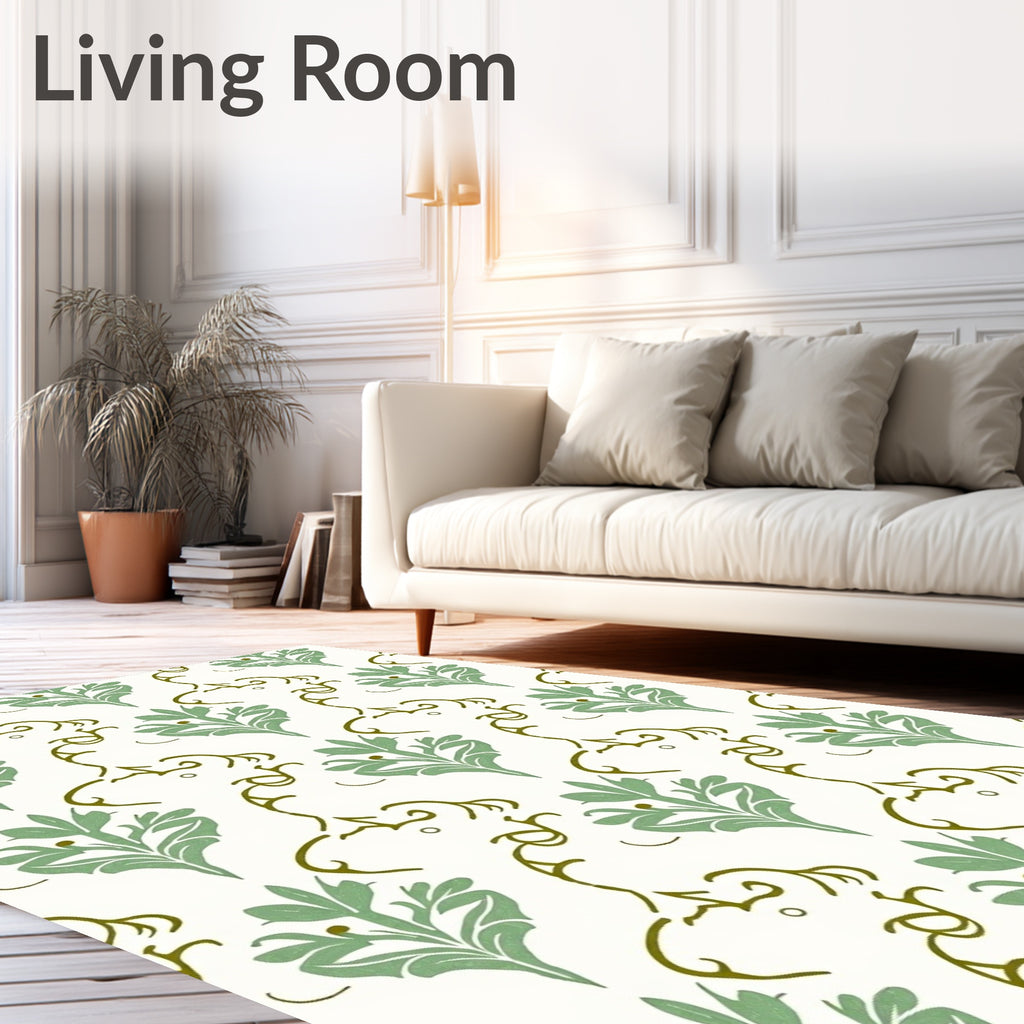 Sage Green Floral Vine Damask Rug