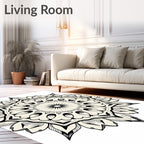 Ornate Black White Mandala Flower Rug
