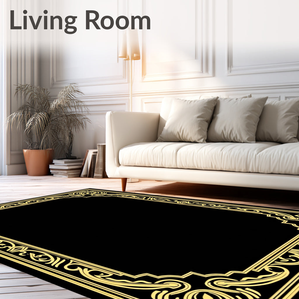 Elegant Gold Ornamental Frame Rug