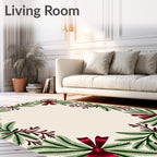 Festive Green Pine Red Bow Wreath Rug