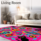 Bright Pink Halloween Black Cat Pumpkin Rug