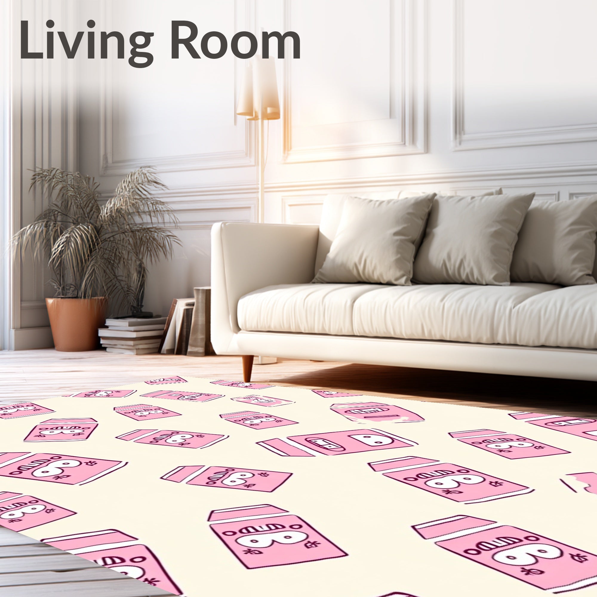 Pink Cartoonish Rectangles Scattered Rug