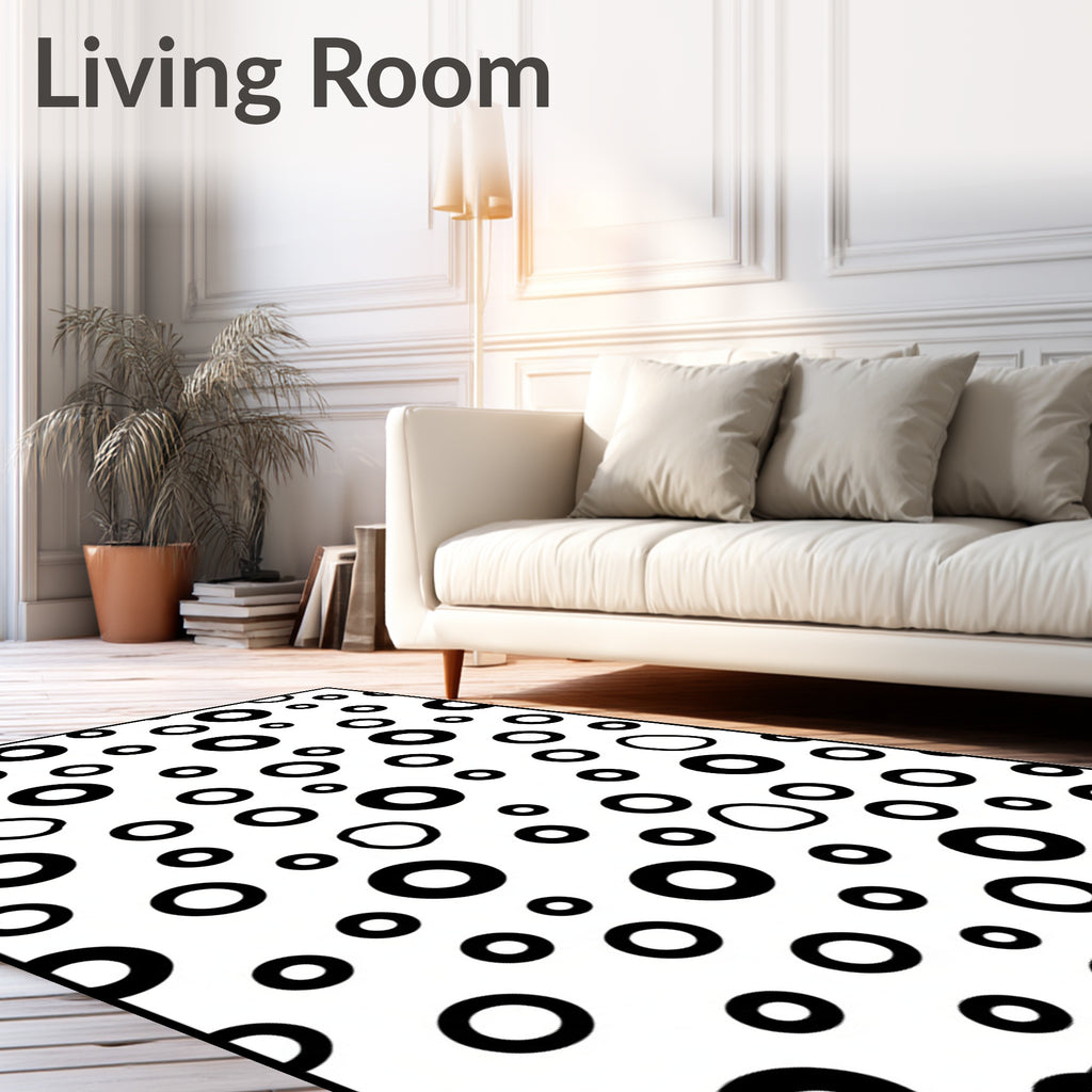Black and White Scattered Rings Rug
