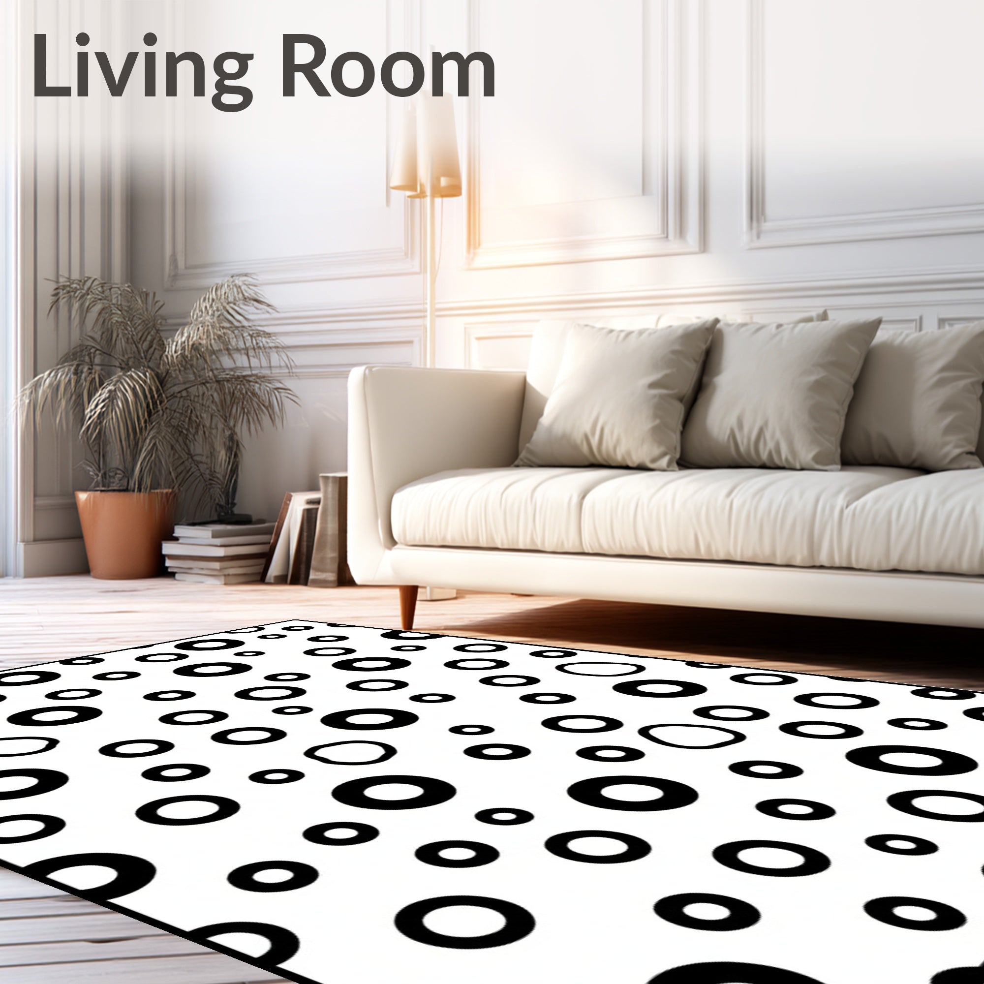 Black and White Scattered Rings Rug