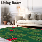 Festive Green Holly Berry Sprigs Rug