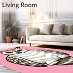 Cartoon Yellow Eyed Owl Pink Background Rug