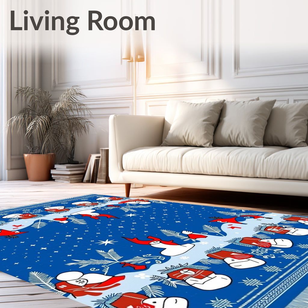 Whimsical Red White Figures Blue Night Rug