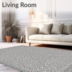 Intricate Black and White Geometric Maze Rug