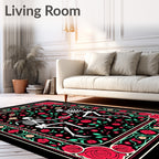 Dancing Skeletons Red Rose Garland Rug