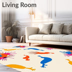 Vibrant Abstract Creatures Orange Blue Yellow Rug