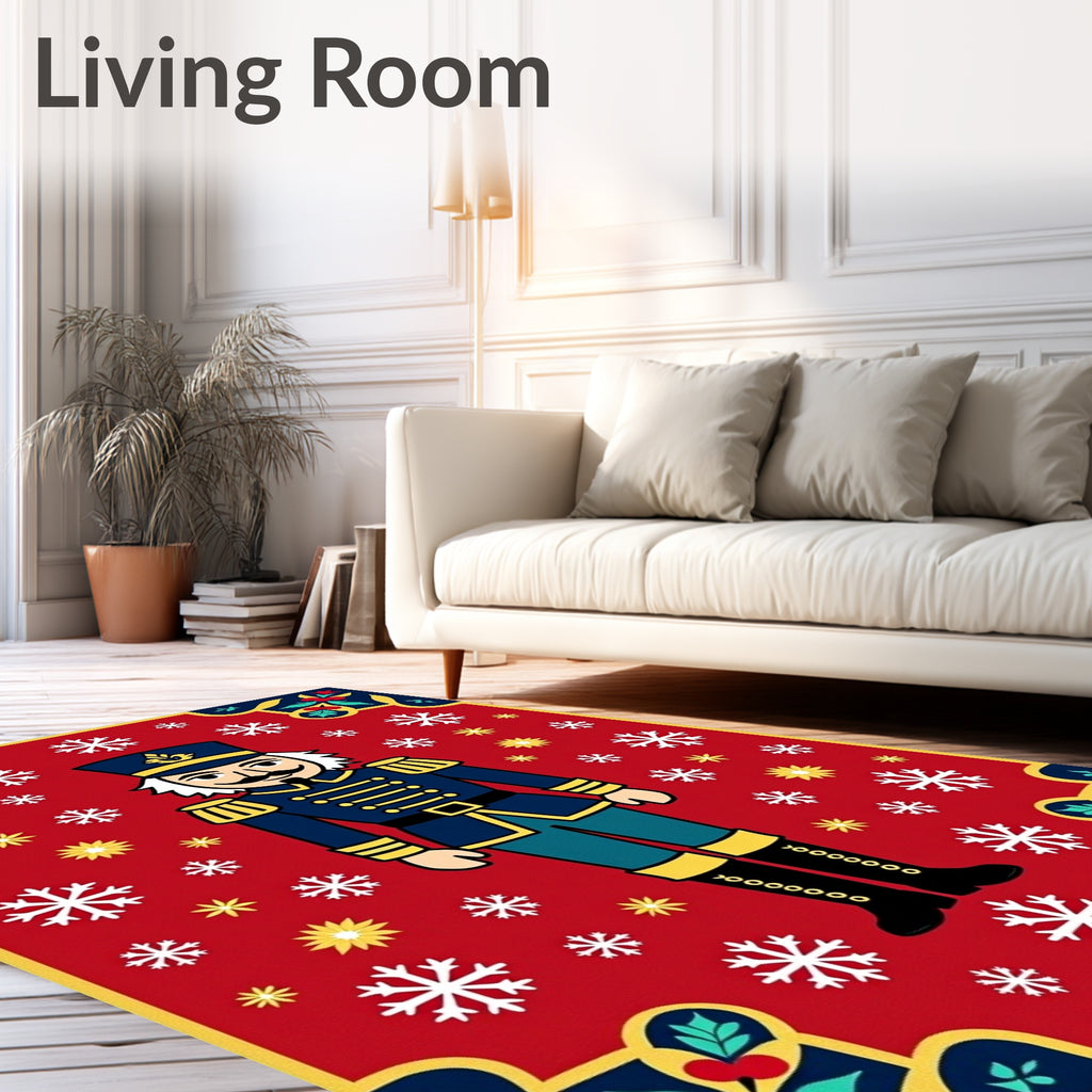 Festive Red Nutcracker Snowflake Border Rug