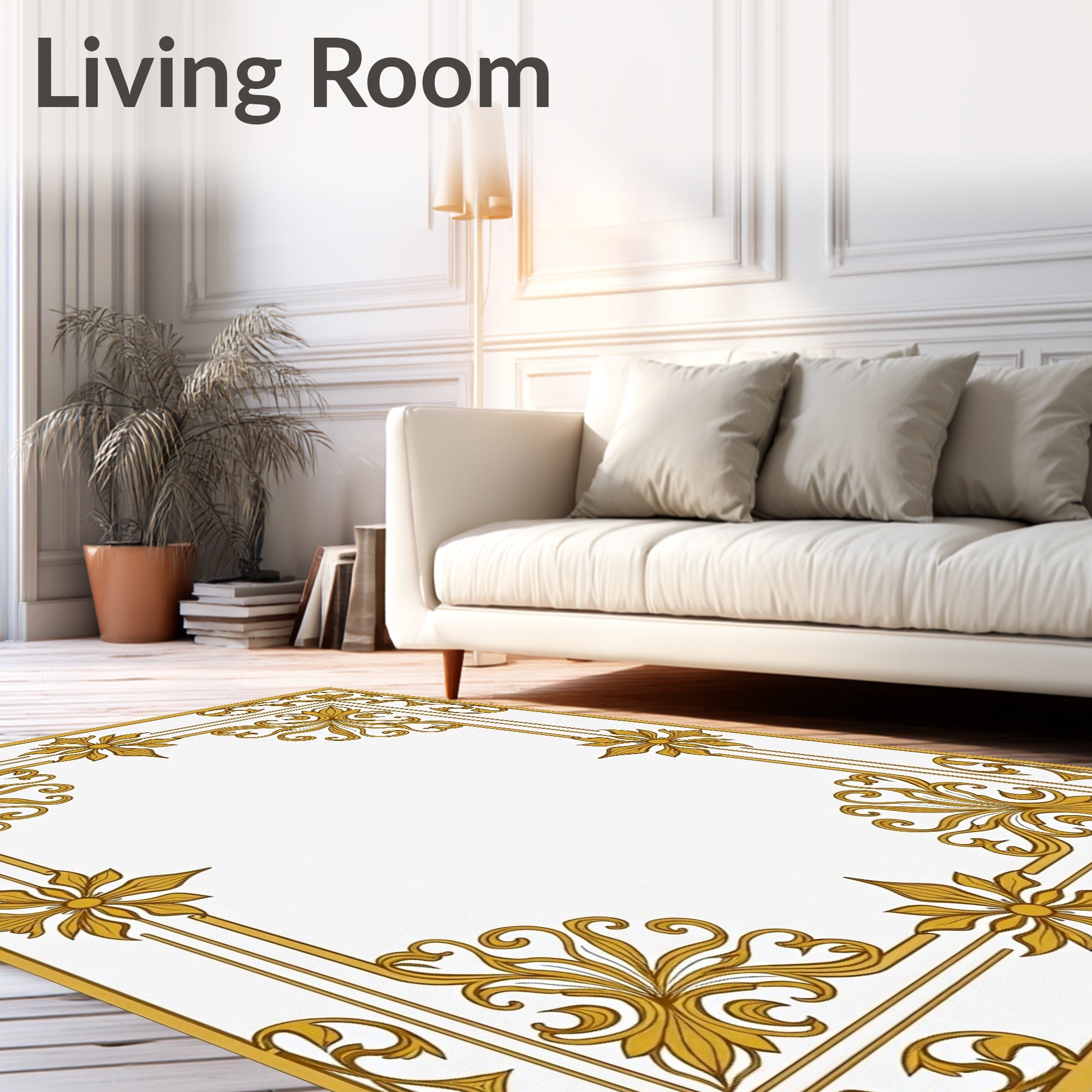 Golden Floral Frame Border Rug