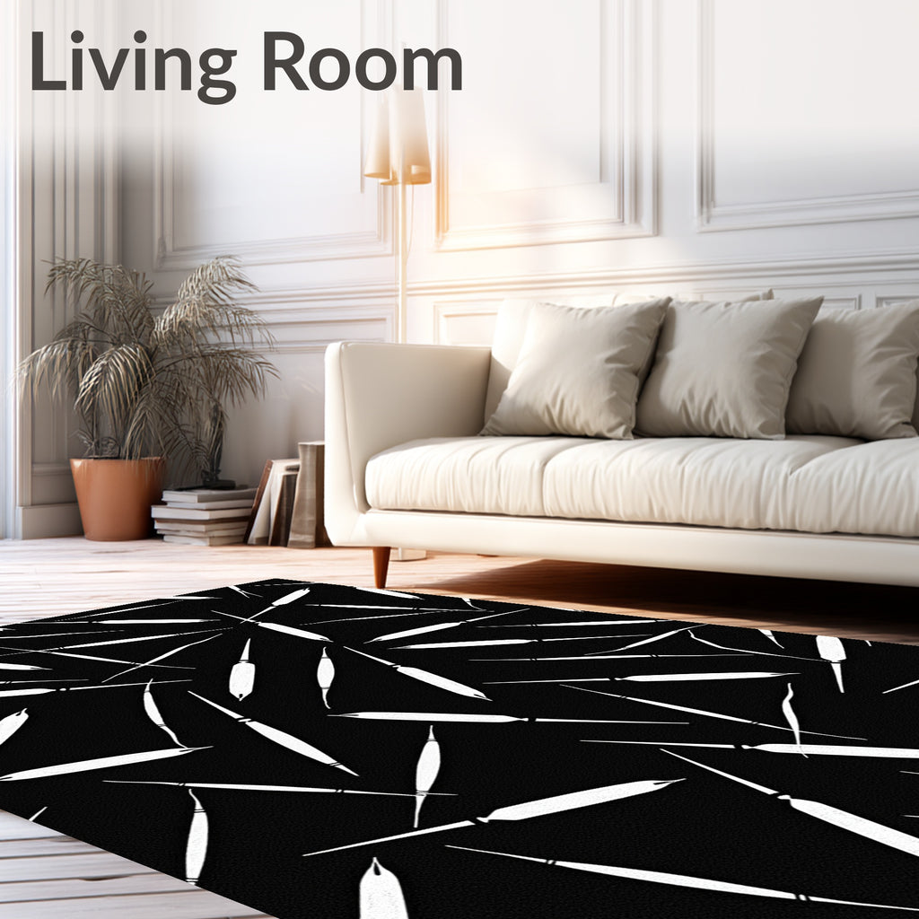 Black White Abstract Strokes Rug