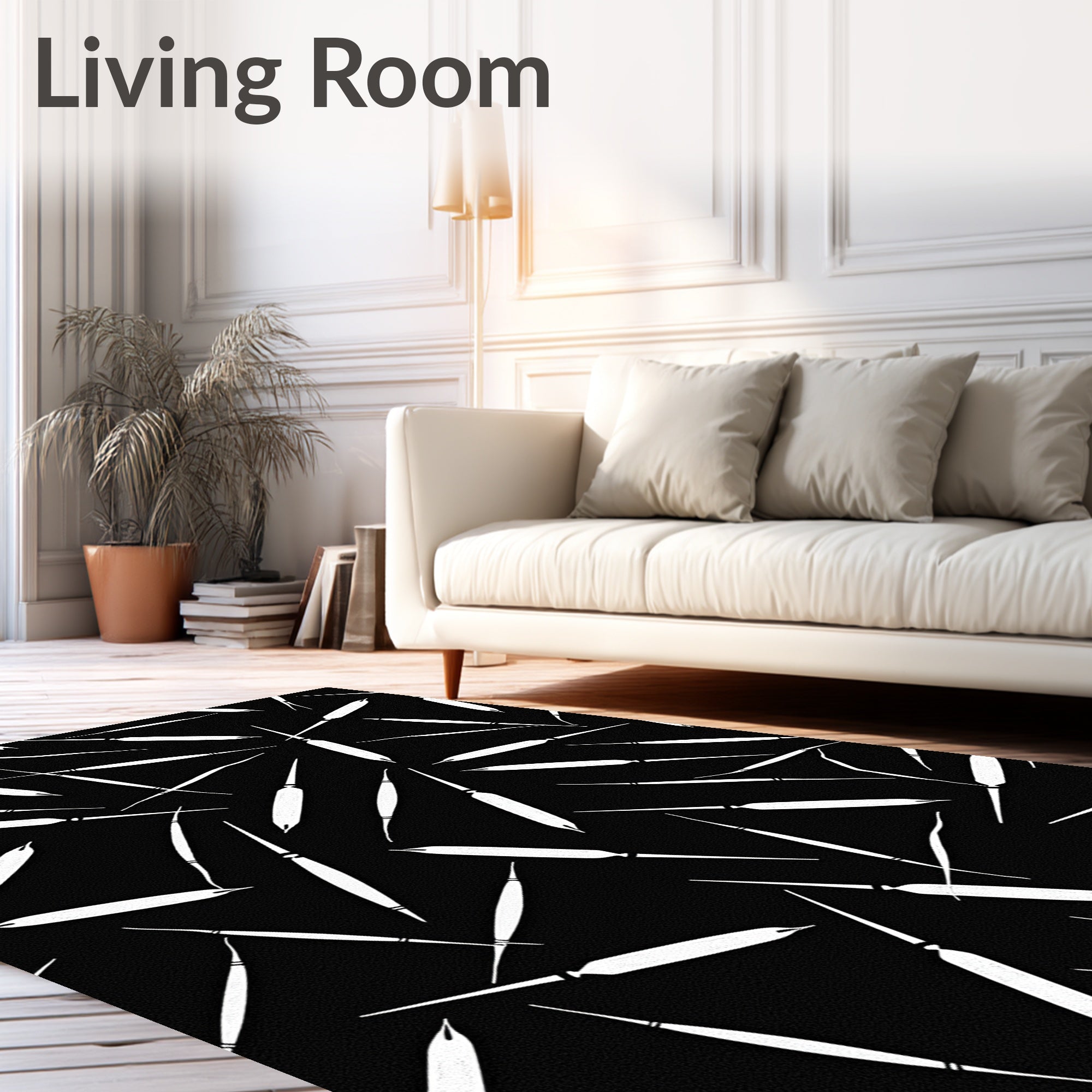 Black White Abstract Strokes Rug