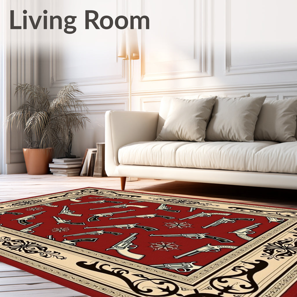 Crimson Revolver Embossed Frame Rug