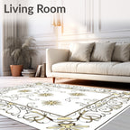 Golden Floral Scrollwork Medallion Border Rug