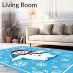 Blue Snowman with Red Striped Hat Rug