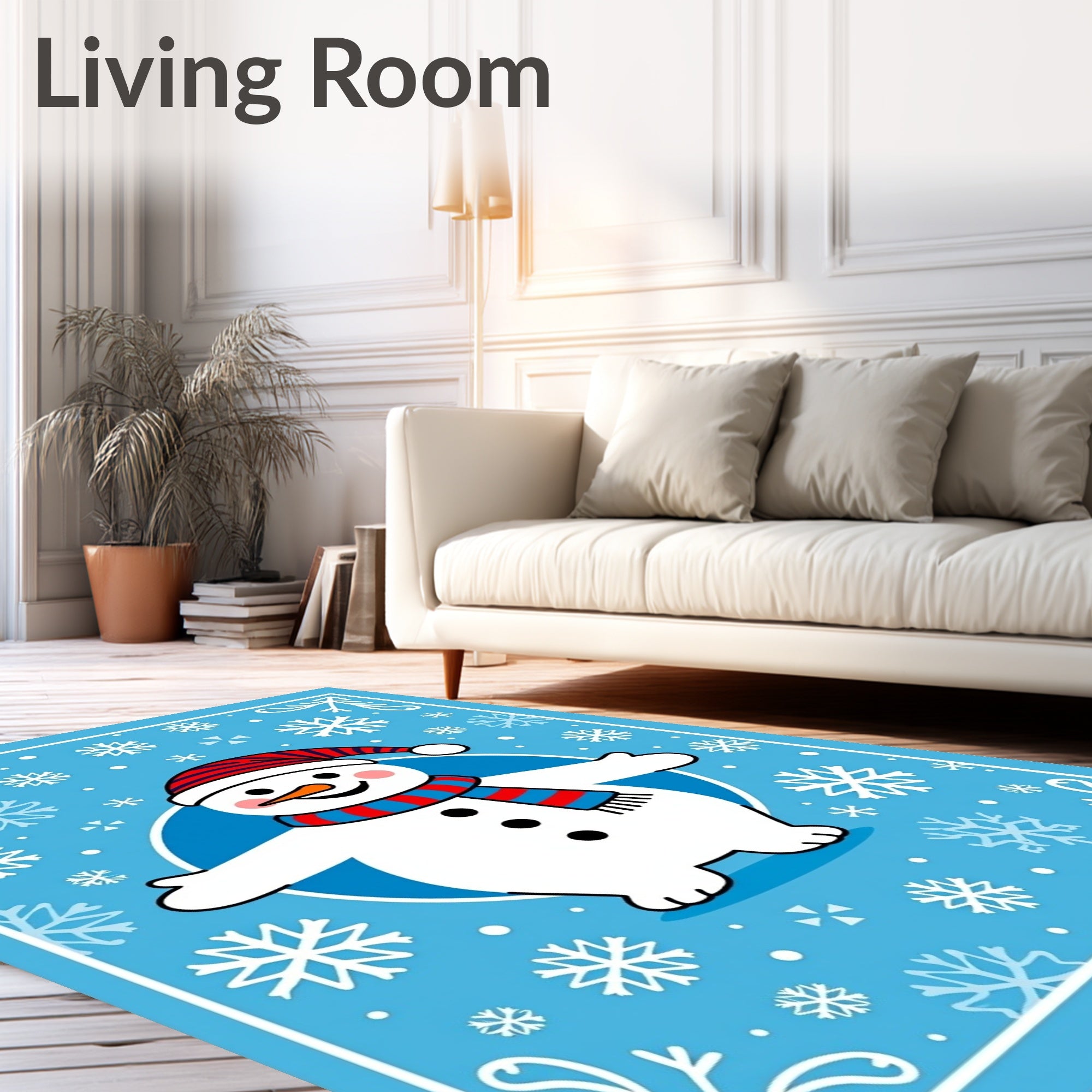 Blue Snowman with Red Striped Hat Rug