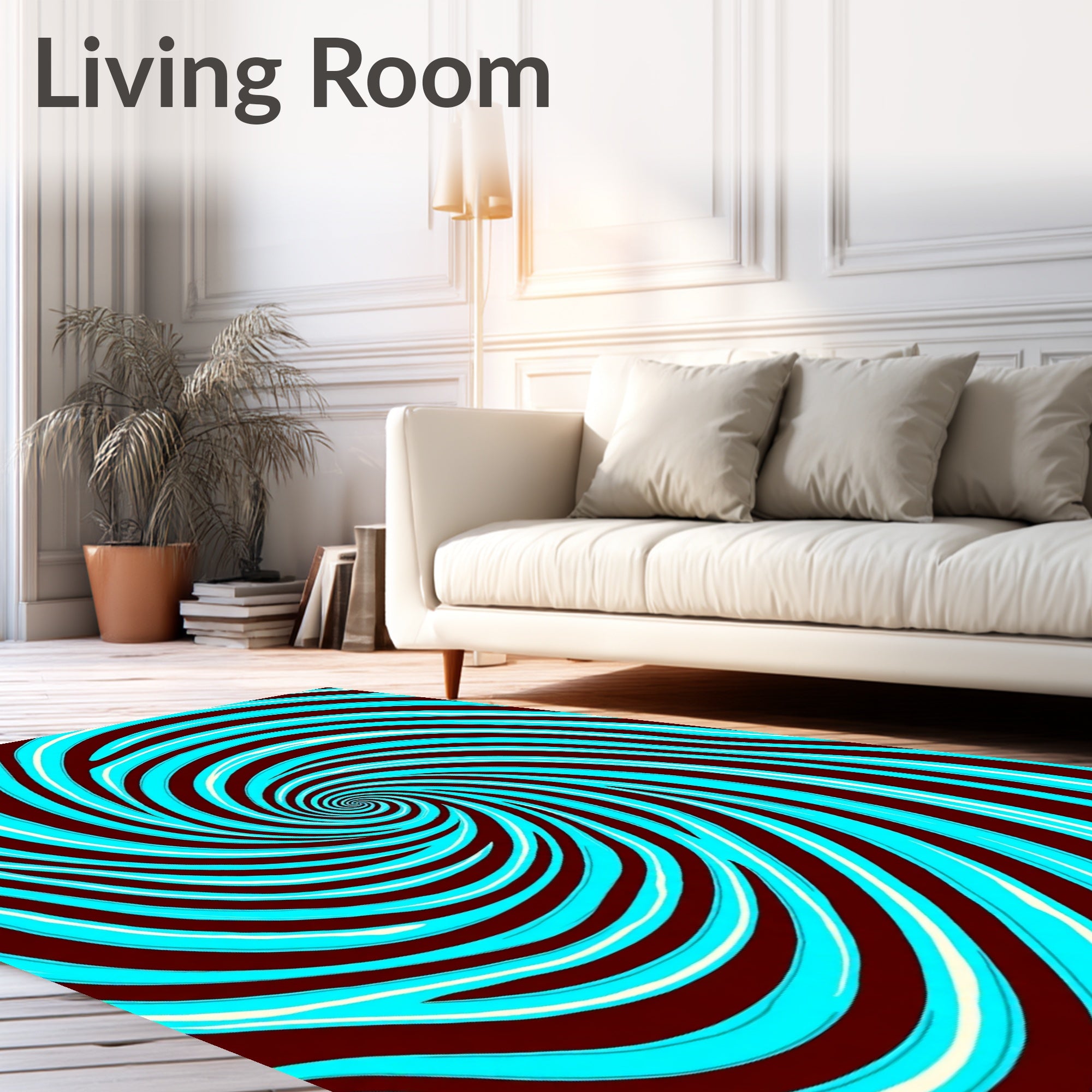 Turquoise White Swirl Spiral Abstract Rug