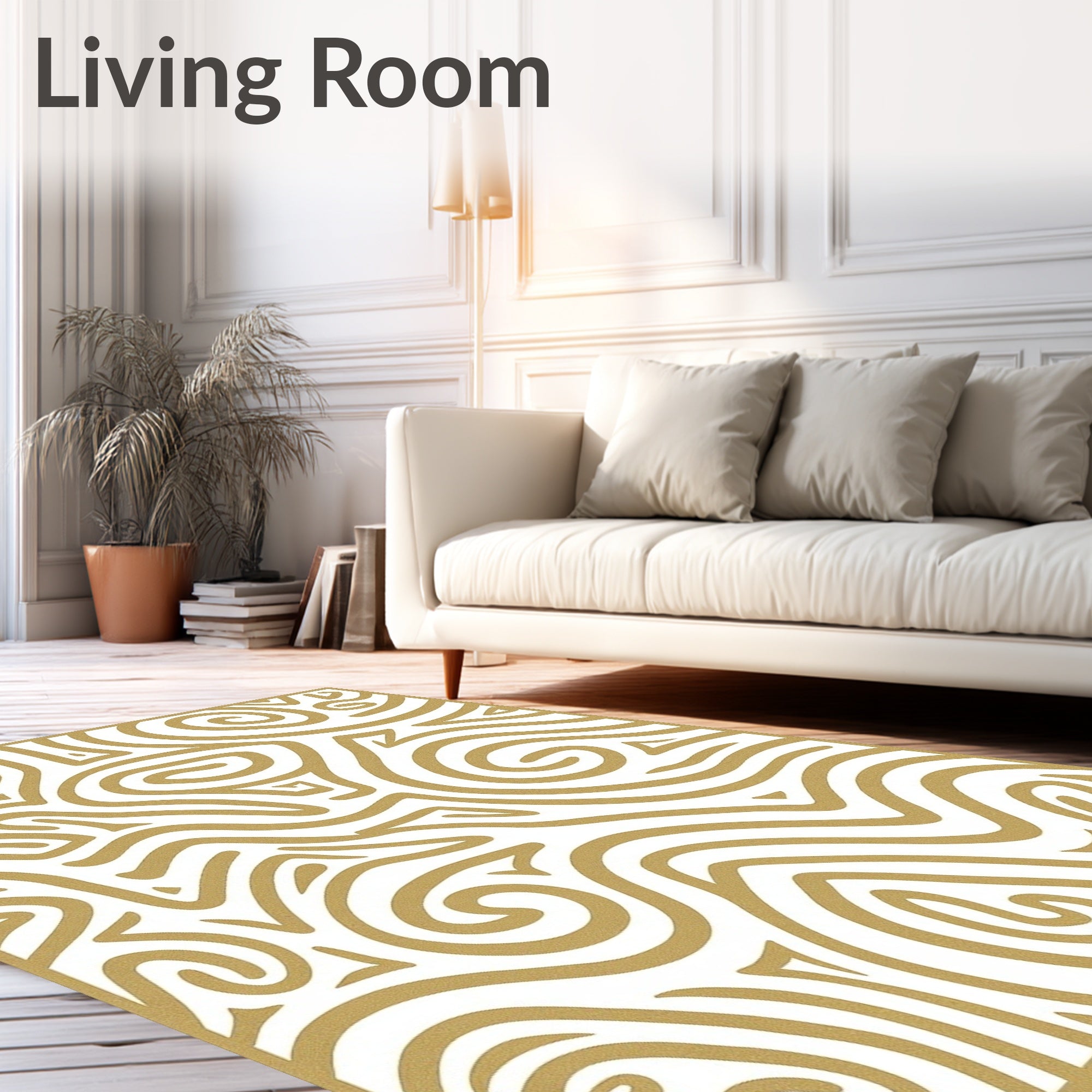 Golden Swirl Abstract Lines Rug