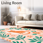 Orange Cat Floral Butterfly Whimsy Rug