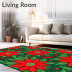 Red Poinsettia Cardinal Festive Floral Rug