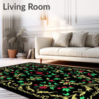 Crimson Red Green Gold Floral Swirl Rug