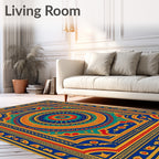 Vibrant Blue Red Teal Medallion Rug
