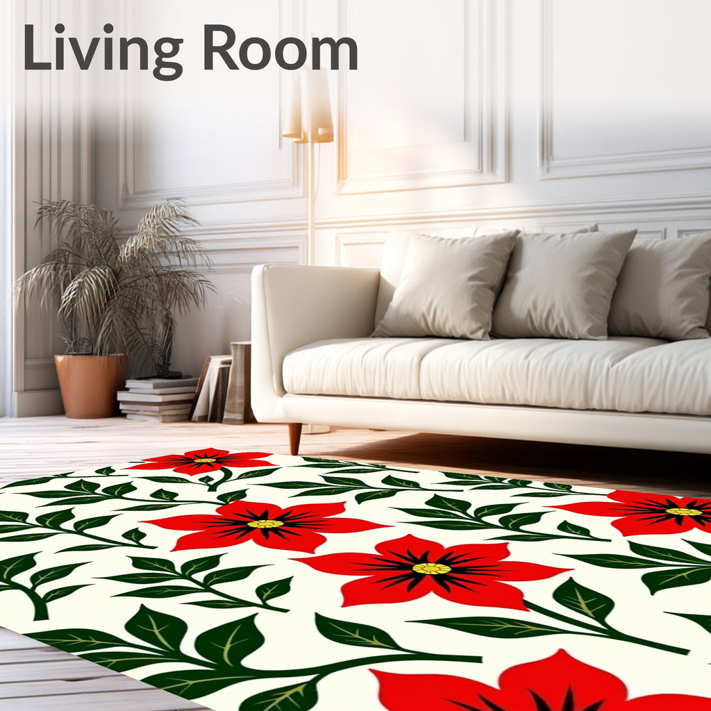 Vibrant Red Blooming Foliage Rug