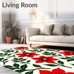 Vibrant Red Blooming Foliage Rug